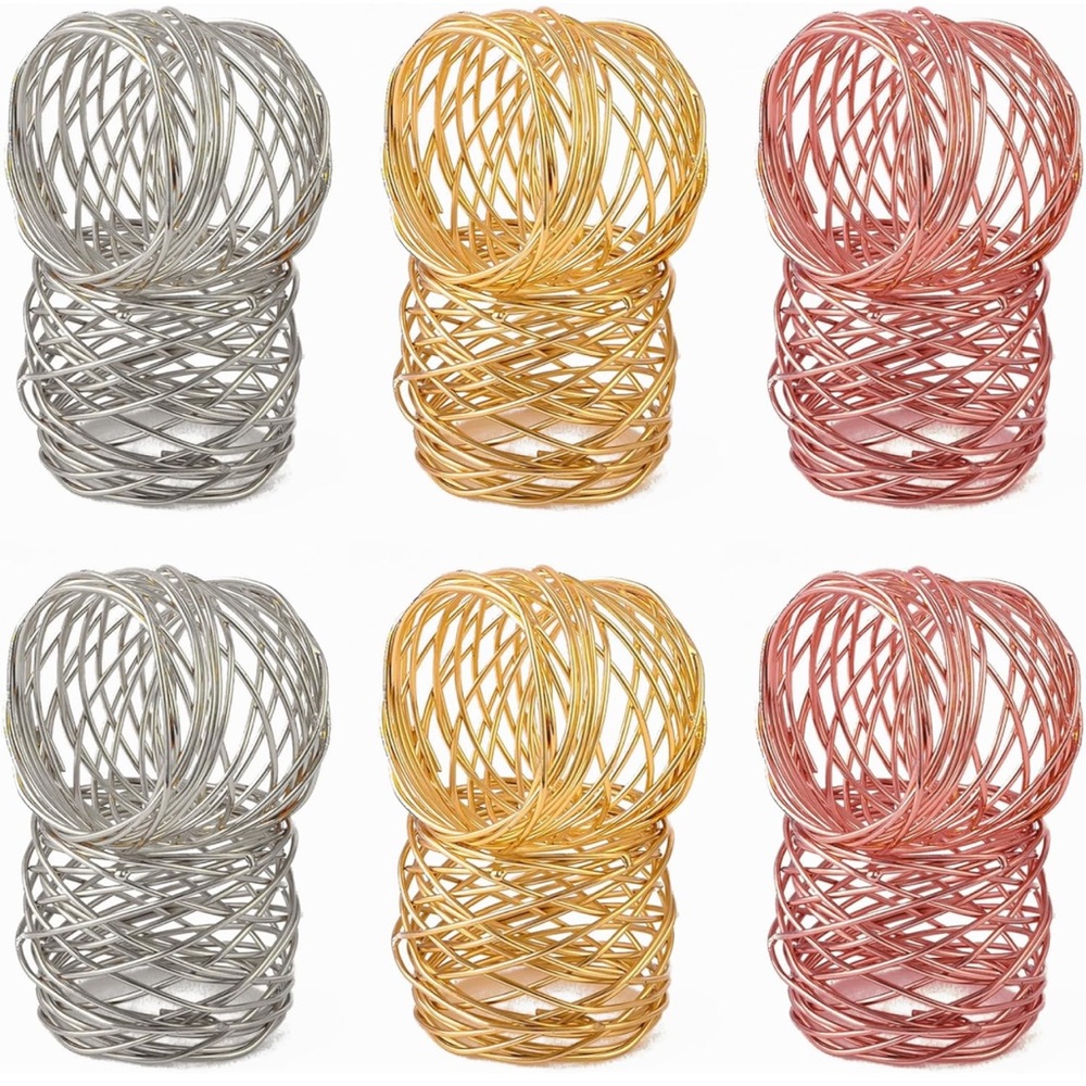 Set of 12 Napkin Rings, 3 Style Napkin Holders in Gold, Silver, and Rose Gold